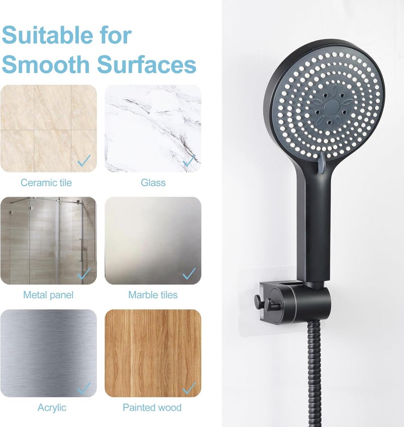 Offo Shower Head Holder, Strong Adhesive Shower Hooks, 60° Adjustable Waterproof Shower Head Holder Wall Mount for Bathroom, Matte Black - Image 5